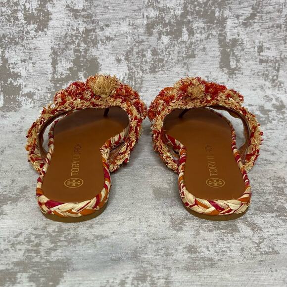 Tory Burch Raffia Thong Flat Sandals in Red - Picture 3 of 8
